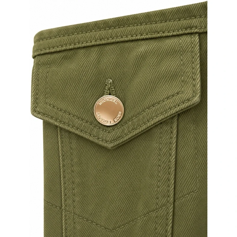 Michael Kors Women's Green Cropped Button-Front Pocket Cotton Jacket Size S